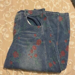 Eesome Blue Jeans with Red Floral Design